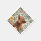 Highland Cow Pastel William Morris Inspired Floral Serviette (Ecke)