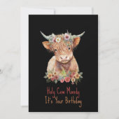 Highland Cow Personalisiert Niedlich Floral Geburt Einladung (Vorderseite)