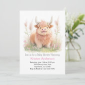 Highland Cow Pink Adventure Girl Baby Shower Einladung (Stehend Vorderseite)