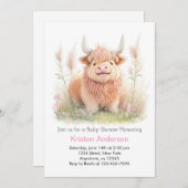 Highland Cow Pink Adventure Girl Baby Shower Einladung (Vorne/Hinten)