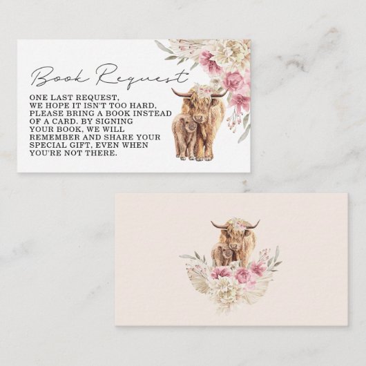Highland Cow Pink Boho Floral Book Request Insert (Vorne/Hinten)