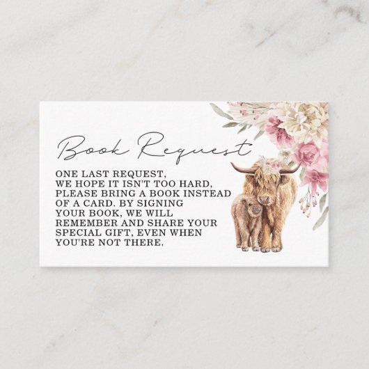 Highland Cow Pink Boho Floral Book Request Insert (Vorderseite)