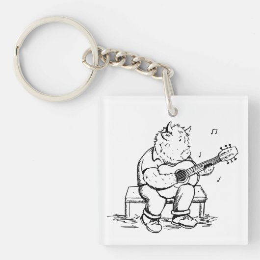 Highland Cow Plays Acoustic Guitar Schlüsselanhänger (Vorderseite)
