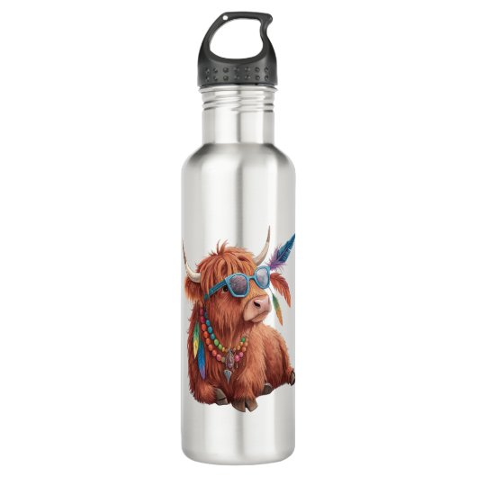 Highland Cow Png, Cool Cow Png, Sunglass Edelstahlflasche (Vorderseite)