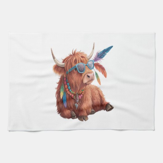 Highland Cow Png, Cool Cow Png, Sunglass Geschirrtuch (Horizontal)