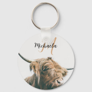 Highland cow portrait custom name initial monogram schlüsselanhänger