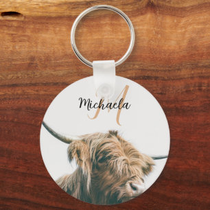 Highland cow portrait custom name initial monogram schlüsselanhänger