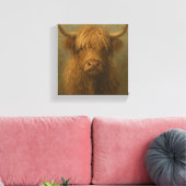 Highland Cow Portrait - Rustikales Bauernhaus Tier Leinwanddruck (Insitu (Wohnzimmer))