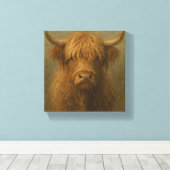 Highland Cow Portrait - Rustikales Bauernhaus Tier Leinwanddruck (Insitu (Holzboden))