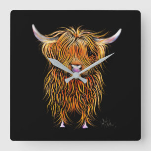 HiGHLaND CoW PRiNT SCoTiSH ' HuMPHReY ' CLoCK Quadratische Wanduhr