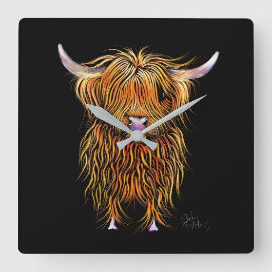 HiGHLaND CoW PRiNT SCoTiSH ' HuMPHReY ' CLoCK Quadratische Wanduhr (Vorderseite)