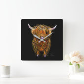 HiGHLaND CoW PRiNT SCoTiSH ' HuMPHReY ' CLoCK Quadratische Wanduhr (Zuhause)