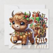 Highland Cow Pulling Santa's Sleigh Feiertagskarte (Vorderseite)