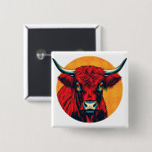 Highland Cow Quadrat-Abzeichen | Rot & Gold Schott Button (Vorne & Hinten)