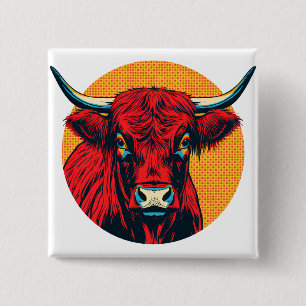 Highland Cow Quadrat-Abzeichen   Rot & Gold Schott Button