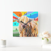 Highland Cow Quadratische Wanduhr (Zuhause)