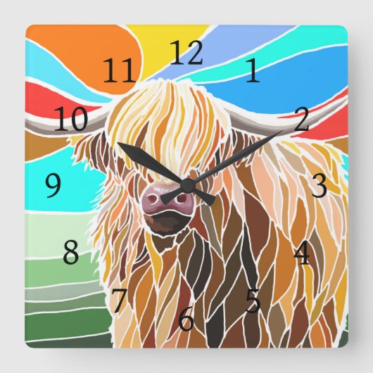 Highland Cow Quadratische Wanduhr (Vorderseite)