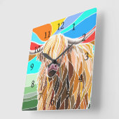 Highland Cow Quadratische Wanduhr (Winkel)