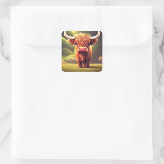 Highland Cow Quadratischer Aufkleber (Tasche)