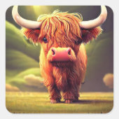 Highland Cow Quadratischer Aufkleber (Vorderseite)