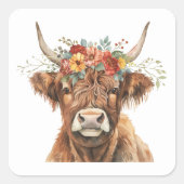 Highland Cow Quadratischer Aufkleber (Vorderseite)