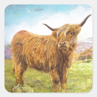 Highland Cow Quadratischer Aufkleber