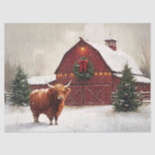 Highland Cow Red Barn Weihnachtsdekoupage Seidenpapier (Vorderseite)