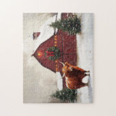 Highland Cow Red Barn Weihnachtskranz Puzzle (Vertikal)