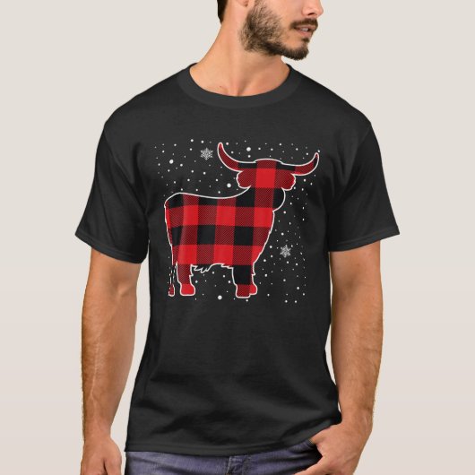 Highland Cow Red Buffalo Karierten Weihnachtsfeier T-Shirt (Vorderseite)