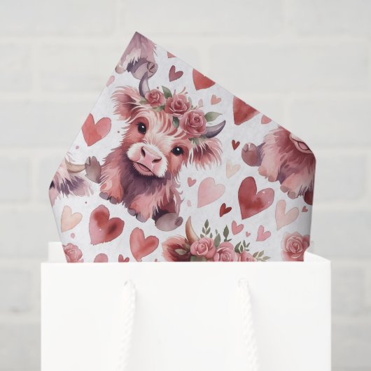 Highland Cow Red Pink Heart Flower Gift Seidenpapier (Geschenktüte)