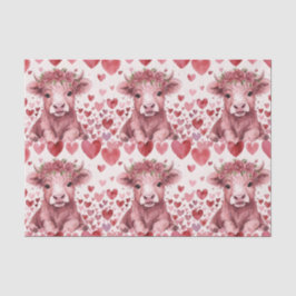 Highland Cow Red Roses Pink Heart Flower Gift Seidenpapier