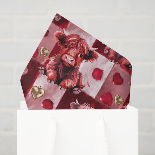 Highland Cow Ruby Red Golden Heart Gift Liner Seidenpapier (Geschenktüte)
