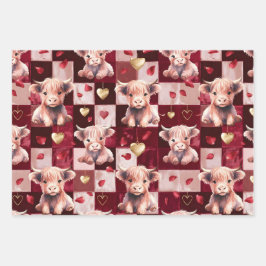 Highland Cow Ruby Red Golden Heart Teen Gift Geschenkpapier Set