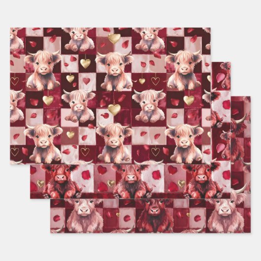 Highland Cow Ruby Red Golden Heart Teen Gift Geschenkpapier Set (Set)