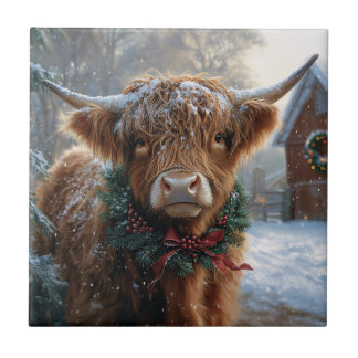 Highland Cow Rustic Barnyard Weihnachten Fliese