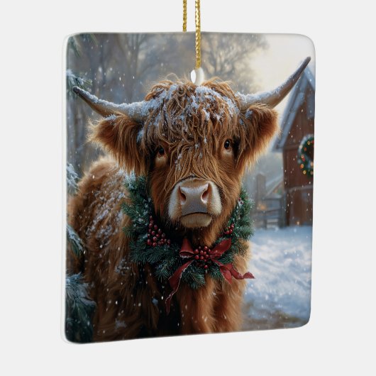 Highland Cow Rustic Barnyard Weihnachten Keramikornament (Rechts)