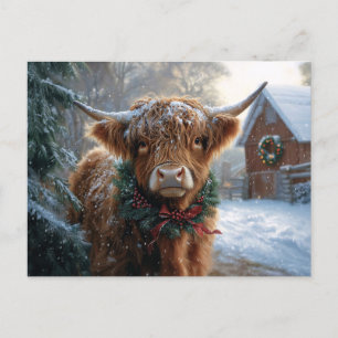 Highland Cow Rustic Barnyard Weihnachten Postkarte