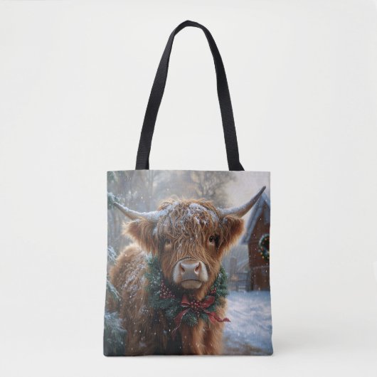 Highland Cow Rustic Barnyard Weihnachten Tasche (Vorderseite)