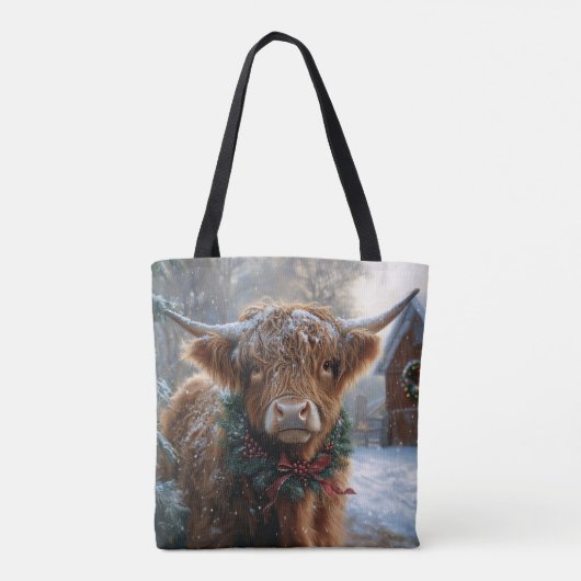 Highland Cow Rustic Barnyard Weihnachten Tasche (Rückseite)