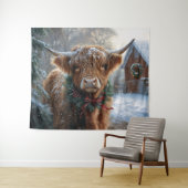 Highland Cow Rustic Barnyard Weihnachten Wandteppich (Beispiel (Horizontal))