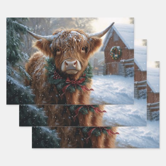 Highland Cow Rustic Barnyard Weihnachtsdekoupage Geschenkpapier Set (Set)