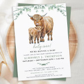 Highland Cow Sage Boho Greenery Baby Shower Einladung