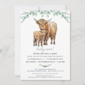 Highland Cow Sage Boho Greenery Baby Shower Einladung (Vorderseite)