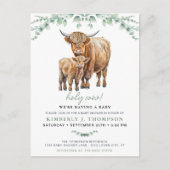 Highland Cow Sage Boho Greenery Baby Shower Einladungspostkarte (Vorderseite)