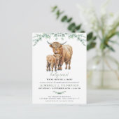 Highland Cow Sage Boho Greenery Baby Shower Einladungspostkarte (Stehend Vorderseite)