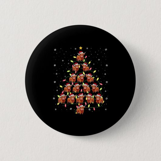 Highland Cow Santa Christmas Tree Lights Ugly Swea Button (Vorderseite)