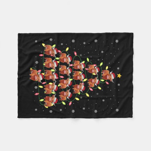 Highland Cow Santa Christmas Tree Lights Ugly Swea Fleecedecke (Vorderseite (Horizontal))