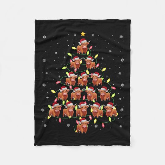 Highland Cow Santa Christmas Tree Lights Ugly Swea Fleecedecke (Vorderseite)