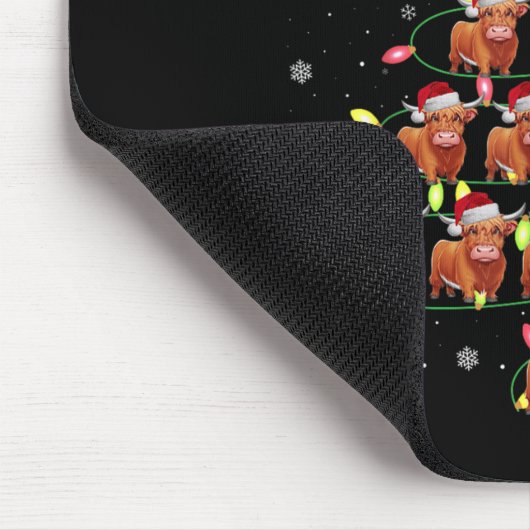 Highland Cow Santa Christmas Tree Lights Ugly Swea Mousepad (Ecke)