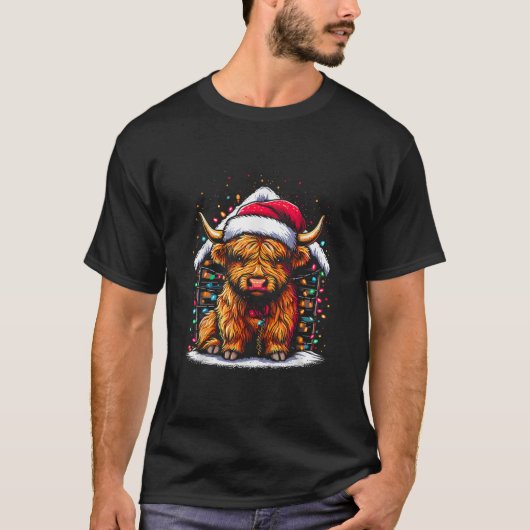 Highland Cow Santa Claus Hat Niedlich Xmas Kuh Chr T-Shirt (Vorderseite)